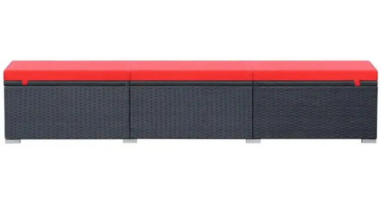 Sezlong de exterior, poliratan, 195 x 60 x 31 cm, negru si rosu — imaginea 3
