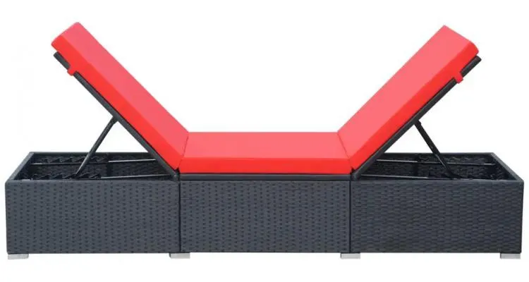 Sezlong de exterior, poliratan, 195 x 60 x 31 cm, negru si rosu — imaginea 4