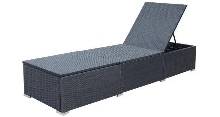 Sezlong de exterior, poliratan, 195 x 60 x 31 cm, negru si rosu — imaginea 5