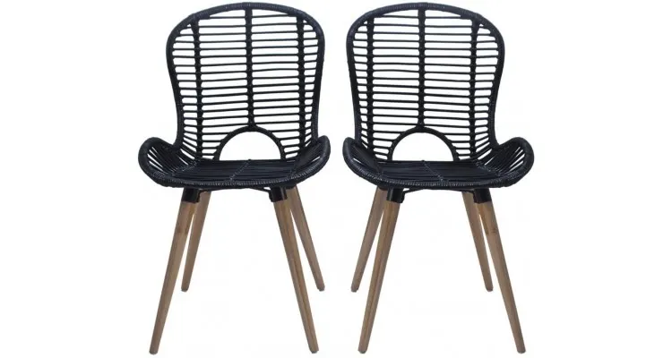 Scaune de exterior 4 buc, ratan natural, 48 x 64 x 85 cm, negru — imaginea 2