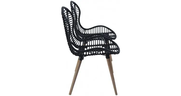 Scaune de exterior 4 buc, ratan natural, 48 x 64 x 85 cm, negru — imaginea 3