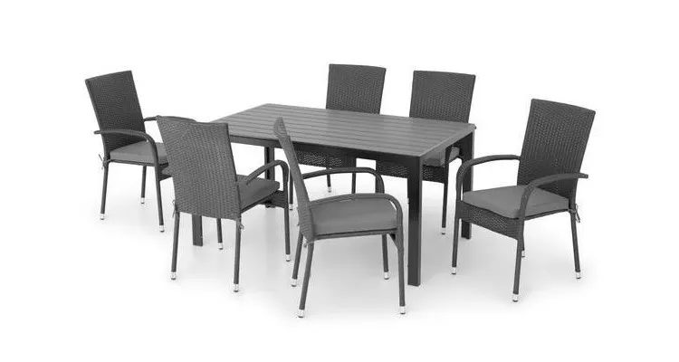 Set mobilier poliratan exterior cu 6 scaune si masa dreptunghiulara PRESLEY ENCORE negru — imaginea 2
