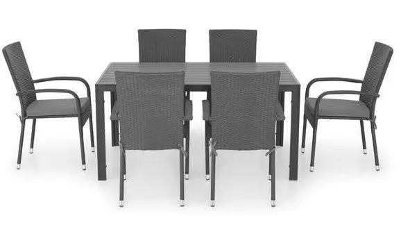 Set mobilier poliratan exterior cu 6 scaune si masa dreptunghiulara PRESLEY ENCORE negru — imaginea 3