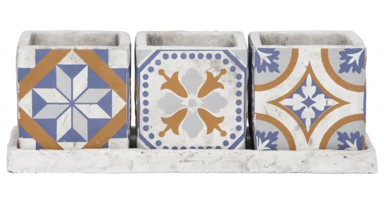 Set 3 Jardiniere ceramica in stil mediteranean, Esschert Design Olanda, 35,8x13,7x12,3cm — imaginea 2