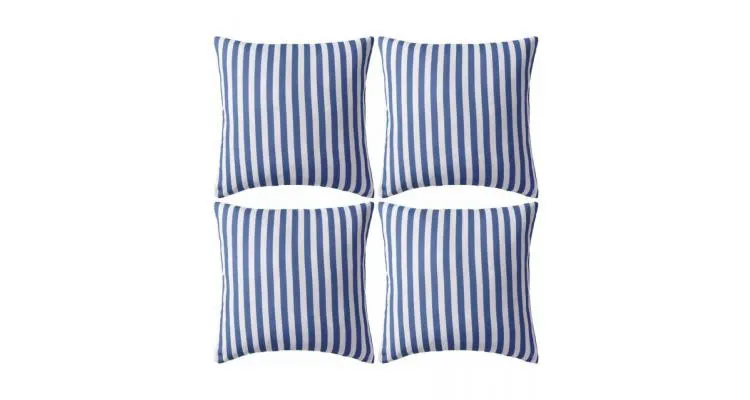 Perne de exterior, 4 buc., imprimeu dungi, 45x45 cm, bleumarin