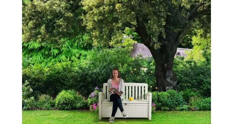 Banca cu spatiu de depozitare Patio alba, volum 227 l — imaginea 5