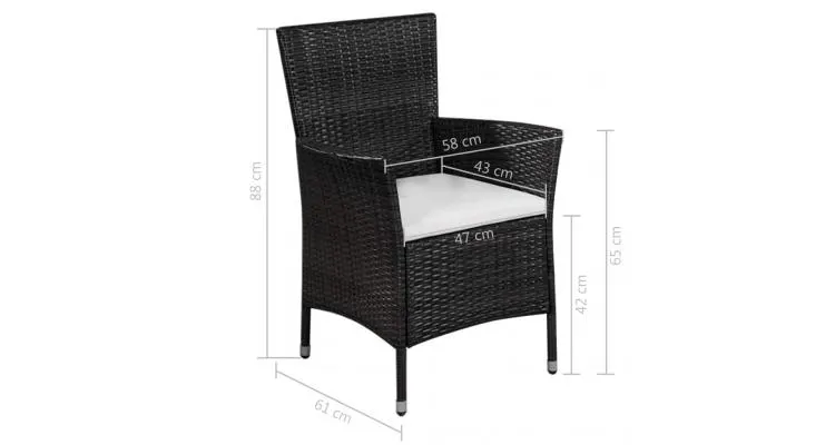 Set mobilier bistro, 3 piese, negru, poliratan — imaginea 4