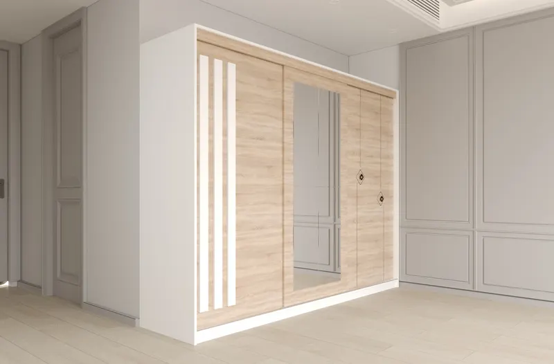 Dulap dressing Paris 3 usi cu oglinda, 200 cm, Alb/Sonoma