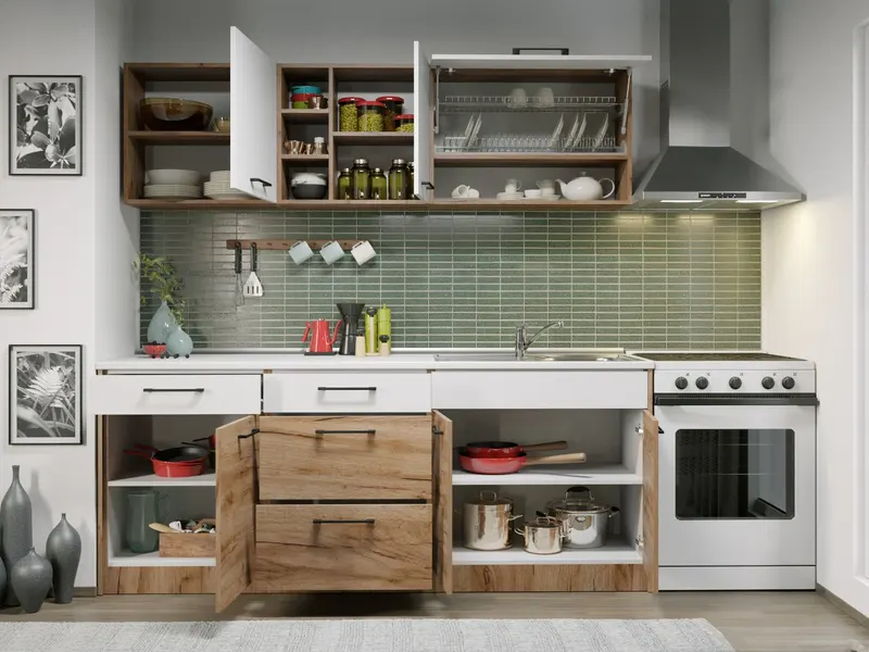 Set Mobila Bucatarie Gastro 200 Alb/Stejar - C01 — imaginea 2