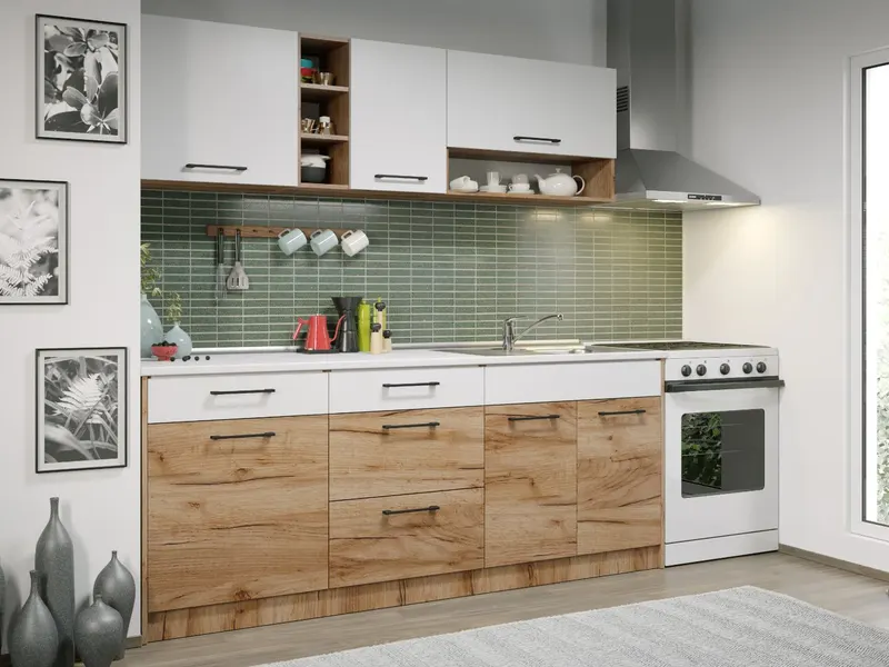 Set Mobila Bucatarie Gastro 200 Alb/Stejar - C01 — imaginea 3