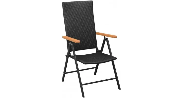 Scaune de gradina, 2 buc. poliratan, aluminiu, negru — imaginea 2