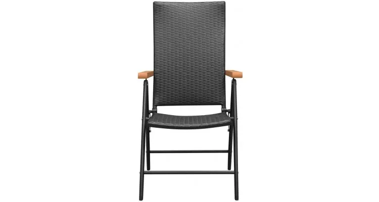 Scaune de gradina, 2 buc. poliratan, aluminiu, negru — imaginea 3