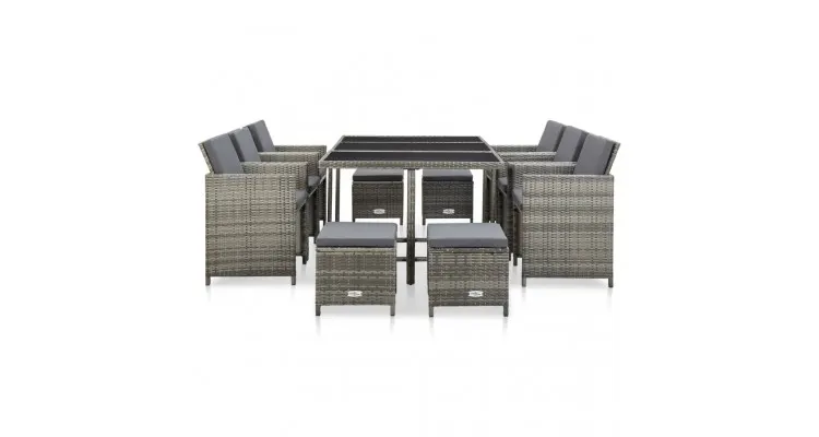 Set mobilier gradina, 11 piese, poliratan, gri — imaginea 2