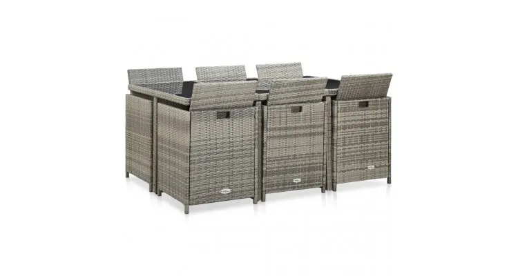 Set mobilier gradina, 11 piese, poliratan, gri — imaginea 3