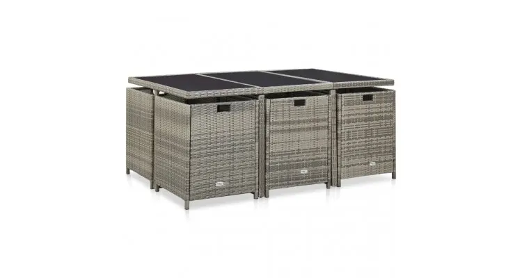 Set mobilier gradina, 11 piese, poliratan, gri — imaginea 4