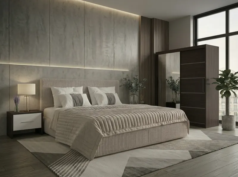 Set dormitor Malibu Bej cu dulap Atlantic 150 cm Wenge