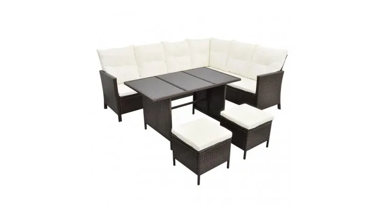 Set mobilier de gradina cu perne, 4 piese, maro, poliratan — imaginea 3