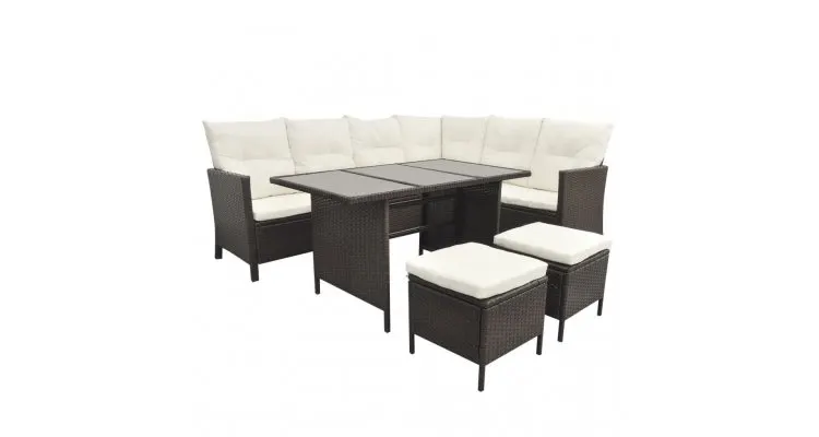 Set mobilier de gradina cu perne, 4 piese, maro, poliratan — imaginea 4