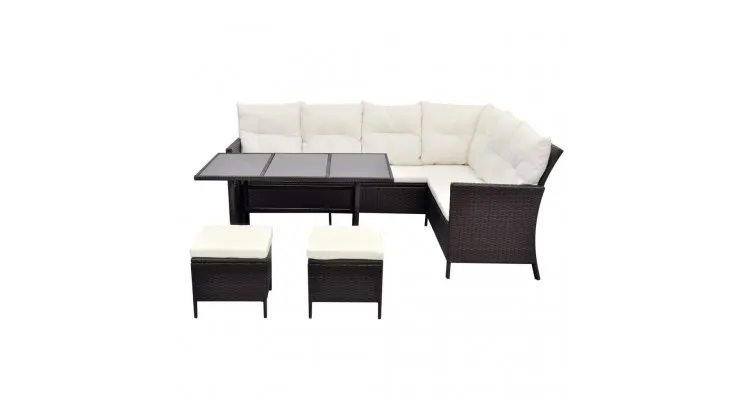 Set mobilier de gradina cu perne, 4 piese, maro, poliratan — imaginea 5