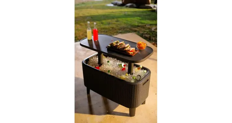 Masa exterior cu lada frigorifica (frapiera) Keter Bevy Bar XL, maro — imaginea 5