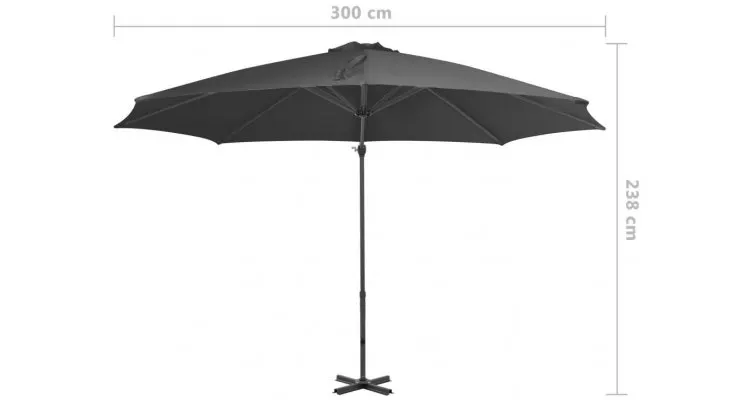 Umbrela suspendata cu stalp din aluminiu,300 cm,antracit — imaginea 2