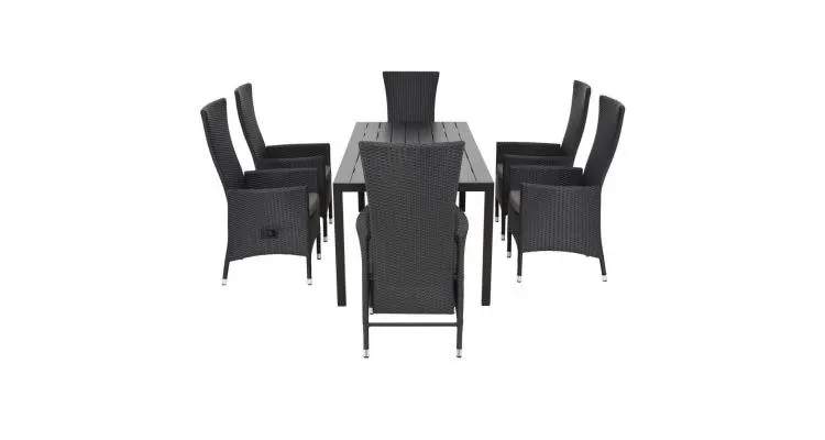 Set mobilier exterior masa aluminiu WPC si 6 scaune cu spatar reglabil ENCORE negru cu gri — imaginea 2