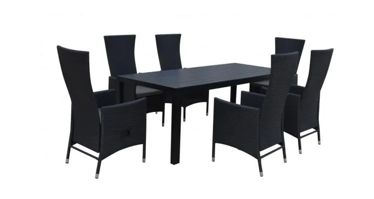Set mobilier exterior masa aluminiu WPC si 6 scaune cu spatar reglabil ENCORE negru cu gri — imaginea 5
