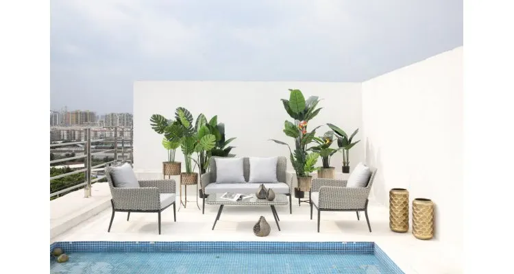 Set mobilier gradina Kassandra din ratan sintetic, gri/negru — imaginea 2