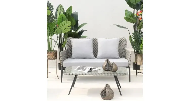 Set mobilier gradina Kassandra din ratan sintetic, gri/negru — imaginea 5