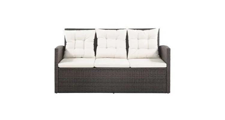 Set mobilier de gradina cu perne, maro, poliratan — imaginea 3