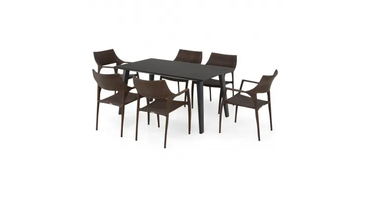 Set 6 scaune si masa exterior ALBACETE GOLF L.152 l.90 H.75 negru auriu — imaginea 2