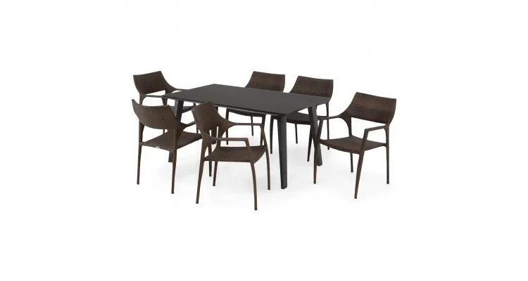 Set 6 scaune si masa exterior ALBACETE GOLF L.152 l.90 H.75 negru auriu — imaginea 3