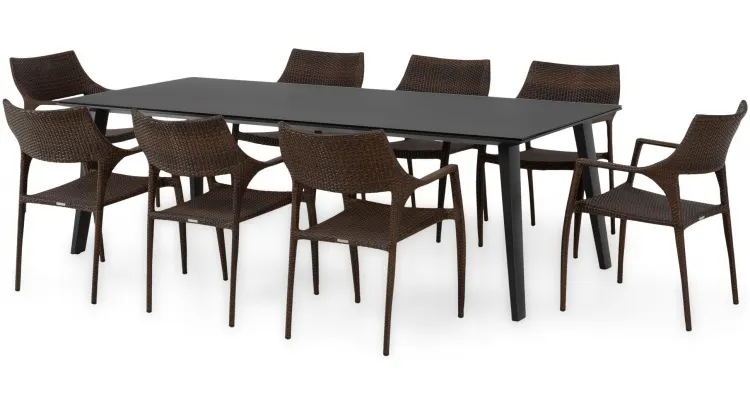 Set mobilier 8 scaune si masa ALBACETE GOLF L 240 x l 100 x H 75 negru auriu — imaginea 2