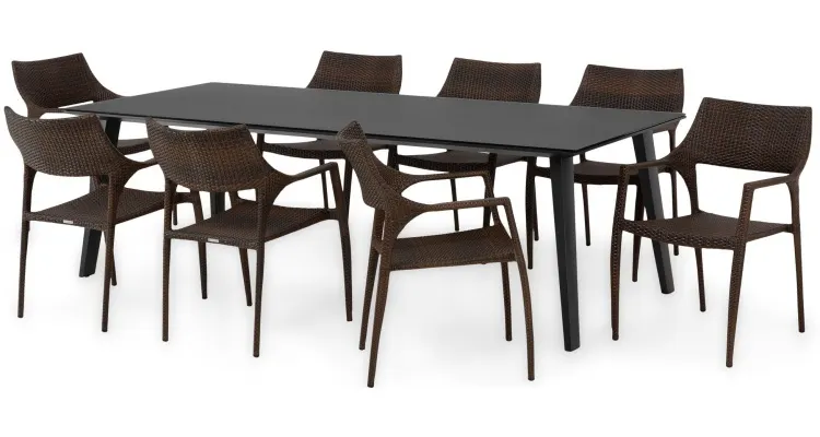 Set mobilier 8 scaune si masa ALBACETE GOLF L 240 x l 100 x H 75 negru auriu — imaginea 3