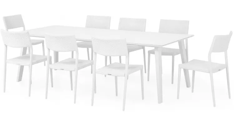 Set mobilier gradina 8 scaune si masa ALBACETE SORIA L 240 x l 100 x H 75 alb — imaginea 2