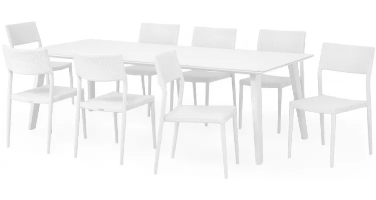 Set mobilier gradina 8 scaune si masa ALBACETE SORIA L 240 x l 100 x H 75 alb — imaginea 3