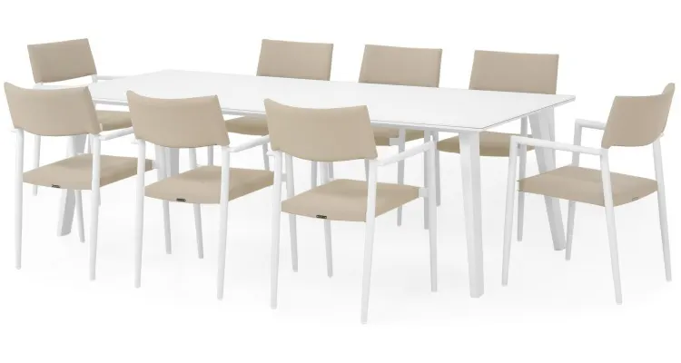 Set mobilier gradina 8 scaune si masa ALBACETE SORIA L 240 x l 100 x H 75 alb kaki — imaginea 2