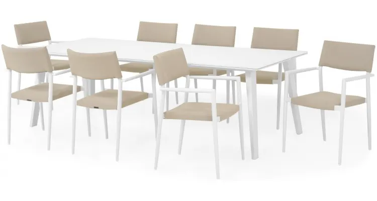 Set mobilier gradina 8 scaune si masa ALBACETE SORIA L 240 x l 100 x H 75 alb kaki — imaginea 3