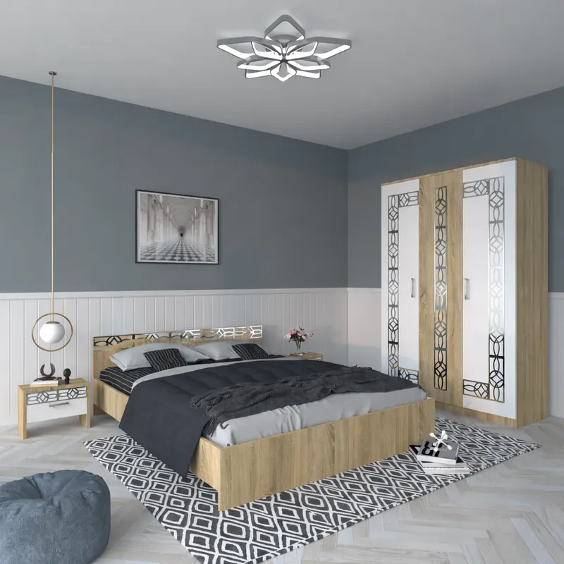Set dormitor Silver 3U, Sonoma cu insertii Gri
