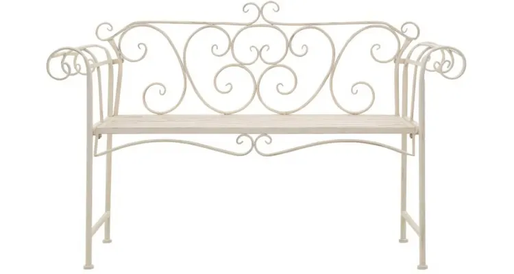 Banca de gradina, alb vintage, 132 cm, metal