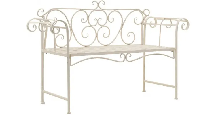 Banca de gradina, alb vintage, 132 cm, metal — imaginea 2