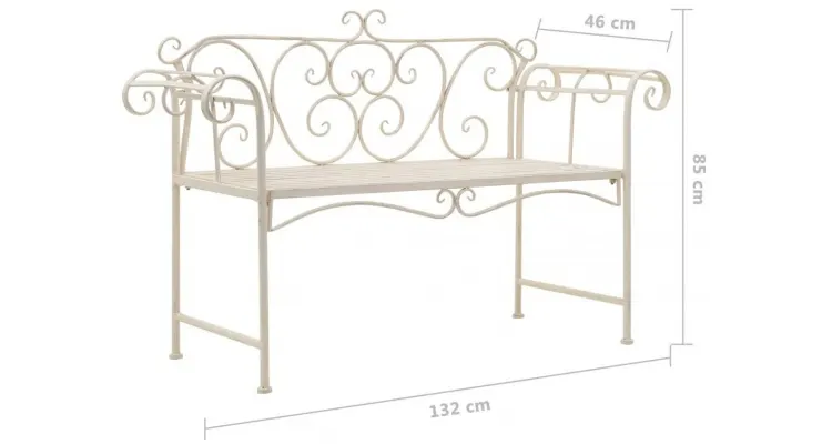 Banca de gradina, alb vintage, 132 cm, metal — imaginea 3