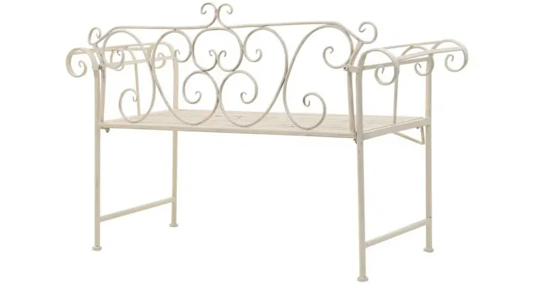 Banca de gradina, alb vintage, 132 cm, metal — imaginea 4