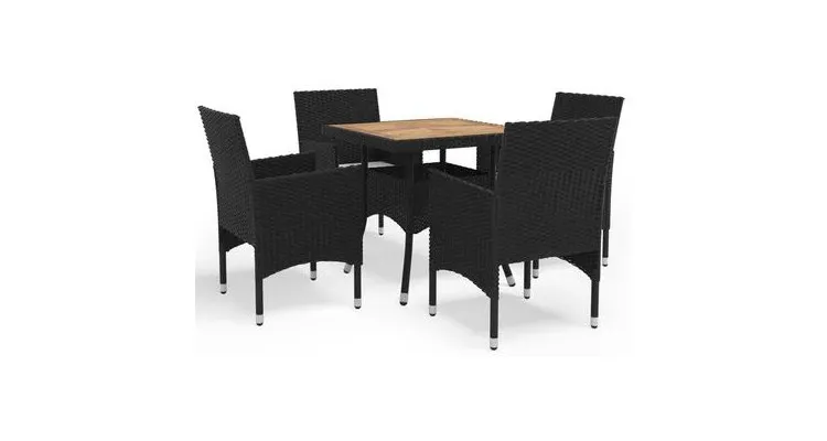Set mobilier gradina, 5 piese, negru, poliratan si lemn acacia — imaginea 2