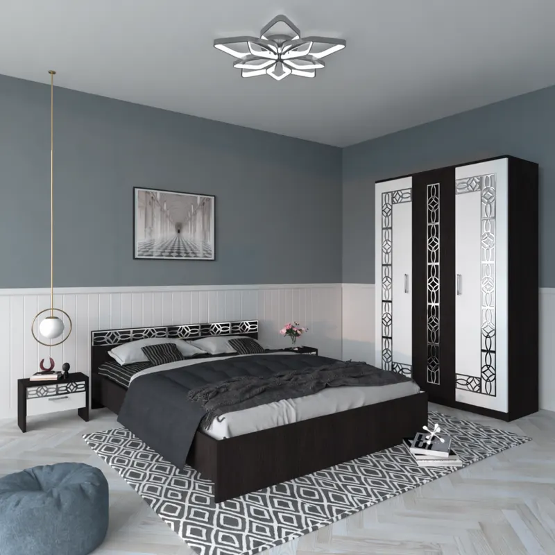 Set dormitor Silver 3U, Wenge cu insertii Gri