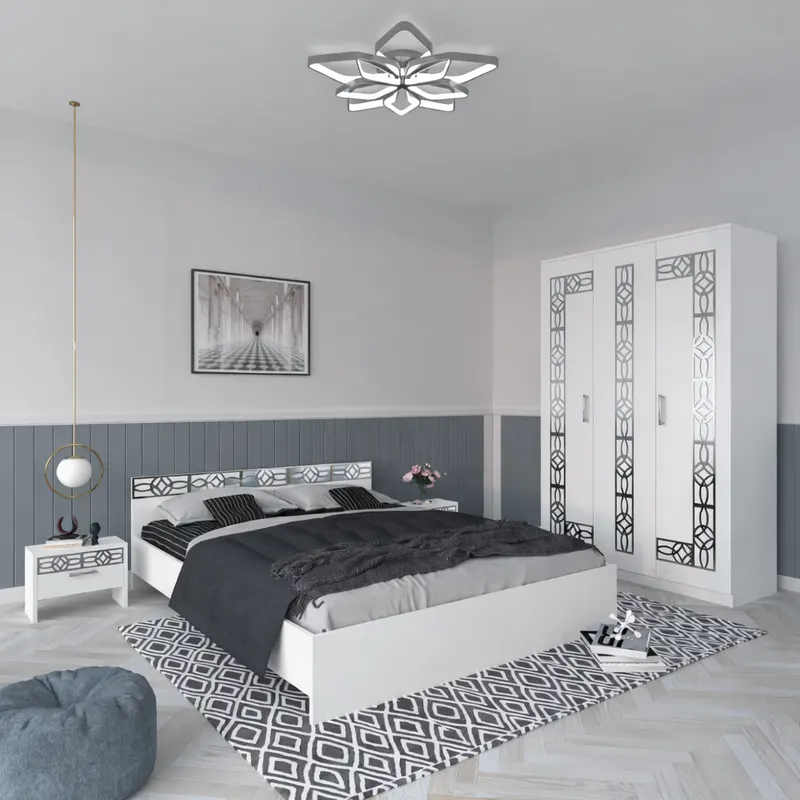 Set dormitor Silver 3U, Alb cu insertii Gri