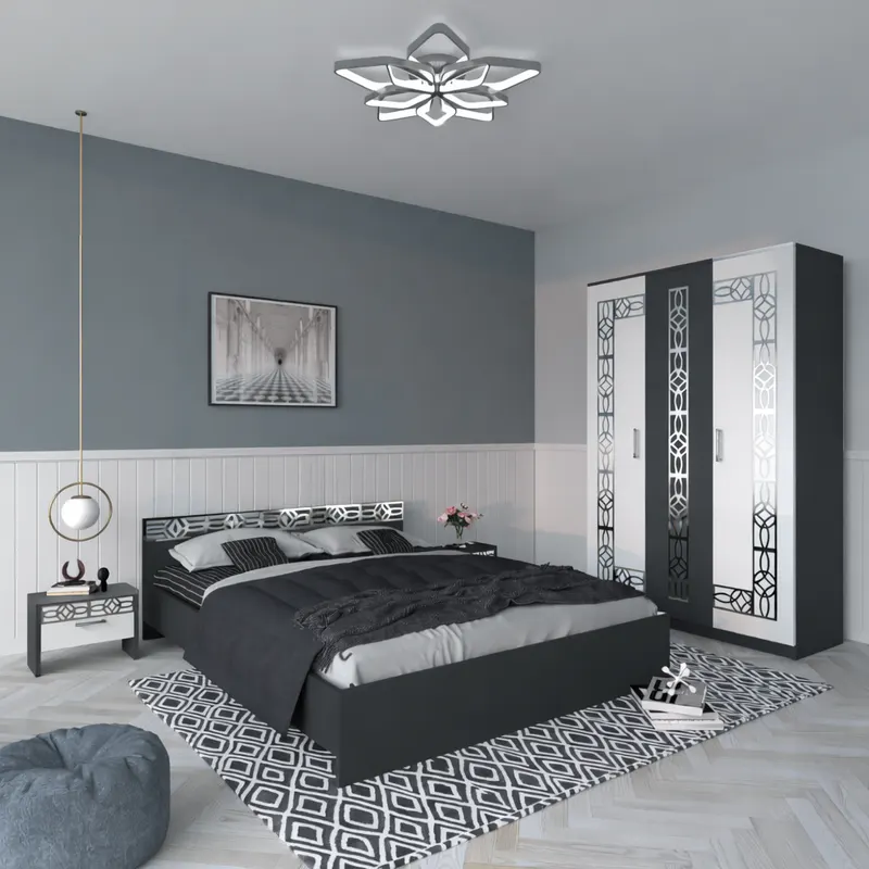Set dormitor Silver 3U, Gri cu insertii Gri