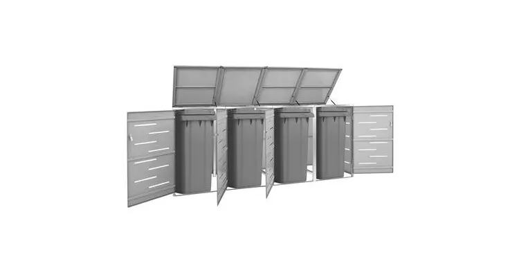 Magazie pentru patru pubele 276,5x77,5x115,5 cm otel inoxidabil — imaginea 2