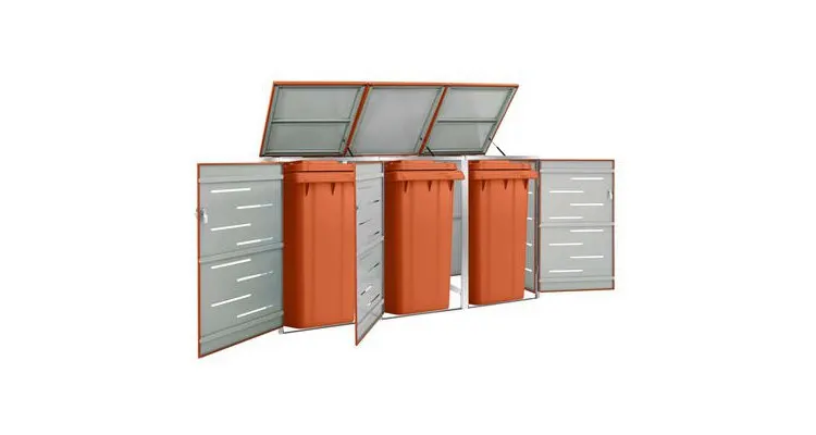 Magazie pentru trei pubele, 207x77,5x115 cm, otel inoxidabil — imaginea 2