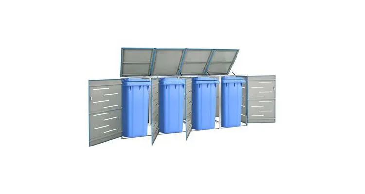 Magazie pentru patru pubele 276,5x77,5x115,5 cm otel inoxidabil — imaginea 2